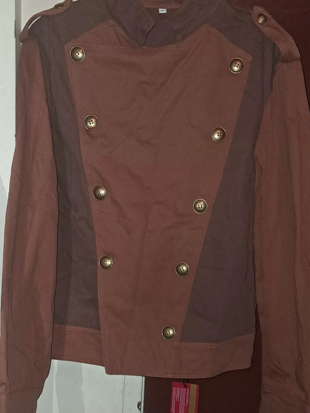 Women's Two-Tone Brown Military-Style Pea Coat